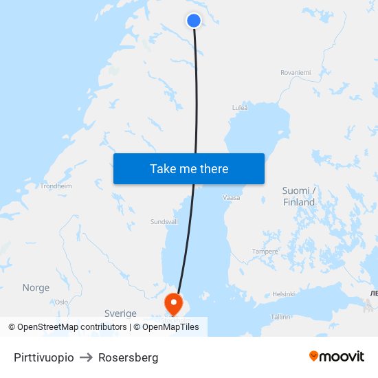 Pirttivuopio to Rosersberg map