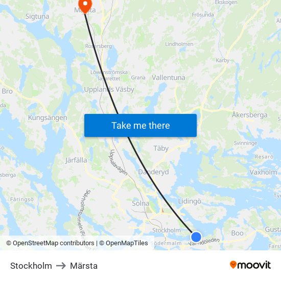 Stockholm to Märsta map