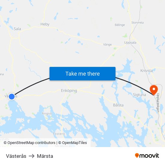 Västerås to Märsta map