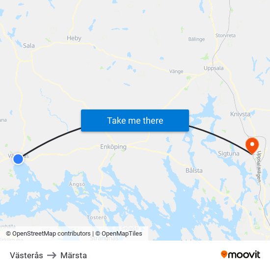 Västerås to Märsta map
