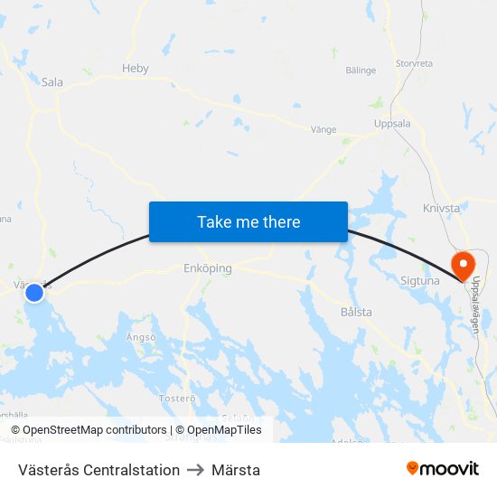 Västerås Centralstation to Märsta map