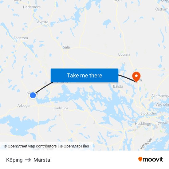 Köping to Märsta map