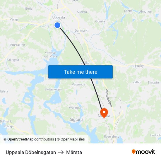 Uppsala Döbelnsgatan to Märsta map