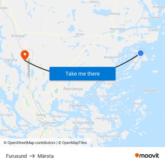 Furusund to Märsta map