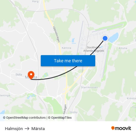 Halmsjön to Märsta map