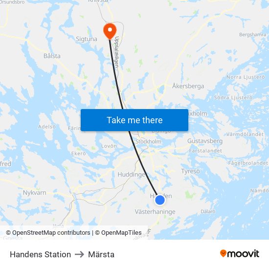 Handens Station to Märsta map