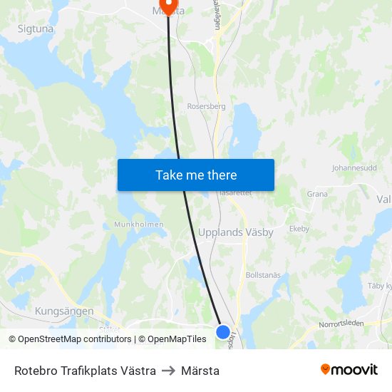 Rotebro Trafikplats Västra to Märsta map