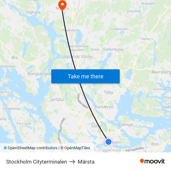 Stockholm Cityterminalen to Märsta map