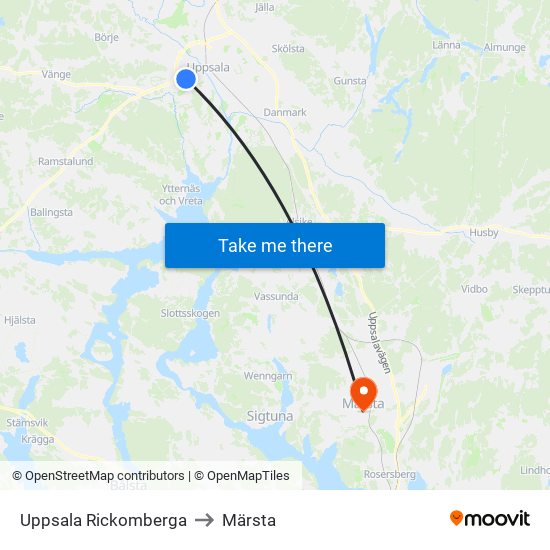 Uppsala Rickomberga to Märsta map