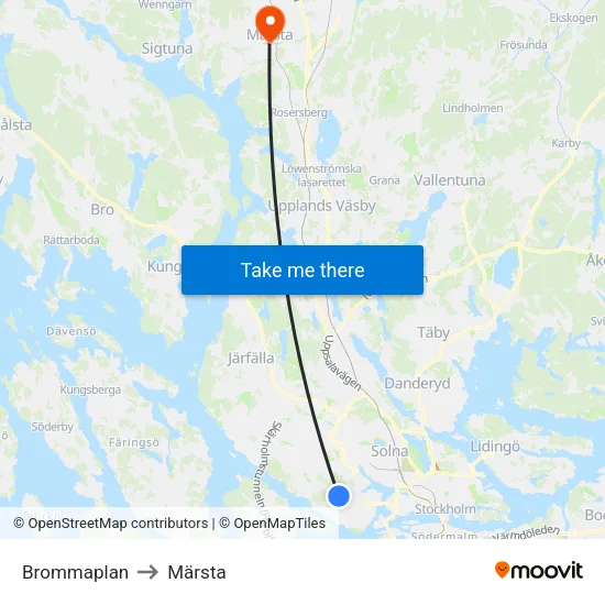 Brommaplan to Märsta map