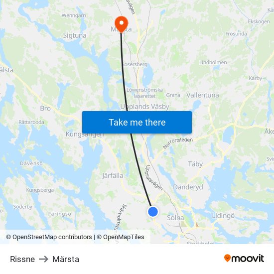 Rissne to Märsta map