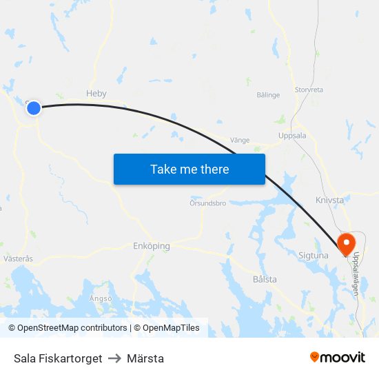 Sala Fiskartorget to Märsta map