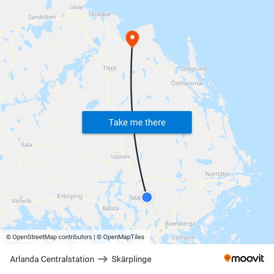 Arlanda Centralstation to Skärplinge map