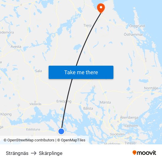 Strängnäs to Skärplinge map