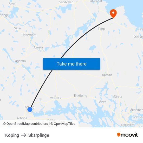 Köping to Skärplinge map