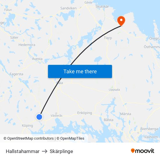 Hallstahammar to Skärplinge map