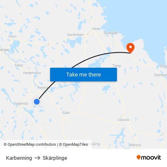 Karbenning to Skärplinge map