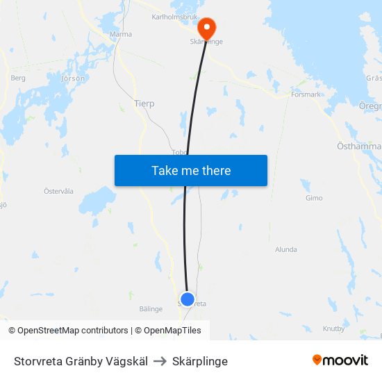 Storvreta Gränby Vägskäl to Skärplinge map