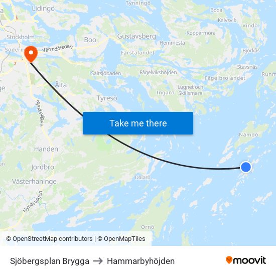 Sjöbergsplan Brygga to Hammarbyhöjden map