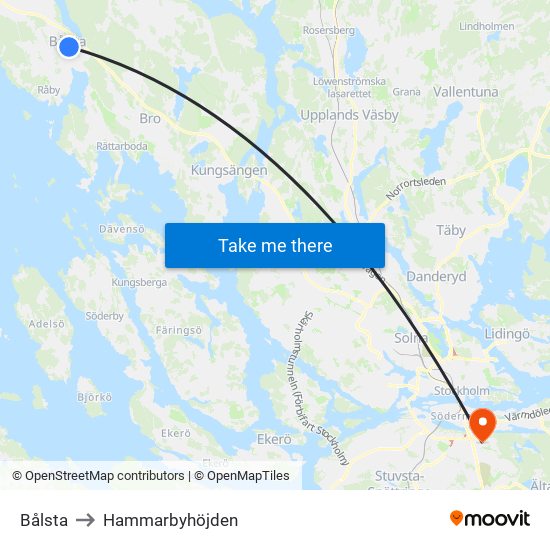 Bålsta to Hammarbyhöjden map