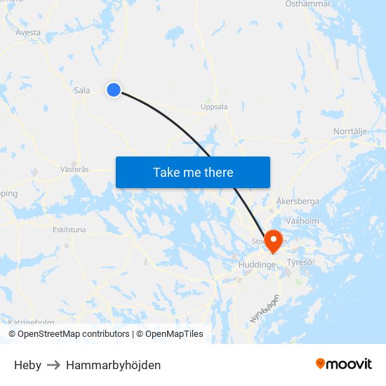 Heby to Hammarbyhöjden map