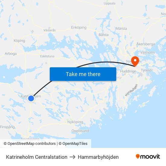 Katrineholm Centralstation to Hammarbyhöjden map