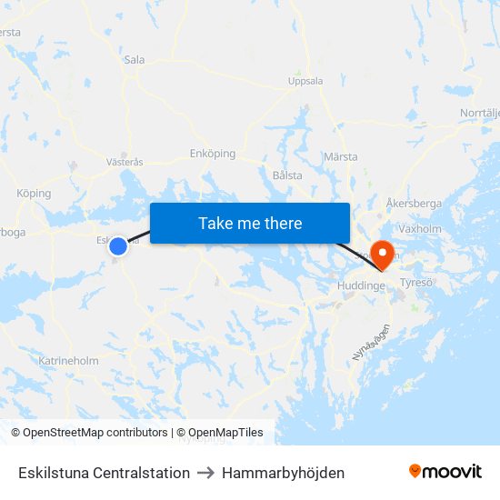 Eskilstuna Centralstation to Hammarbyhöjden map