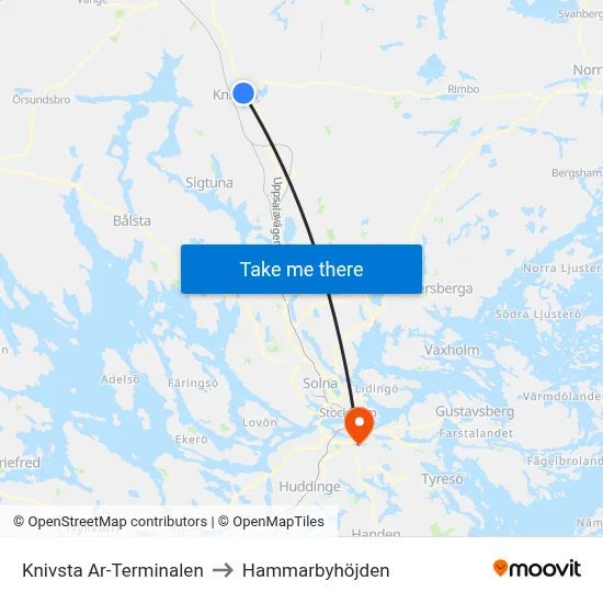 Knivsta Ar-Terminalen to Hammarbyhöjden map