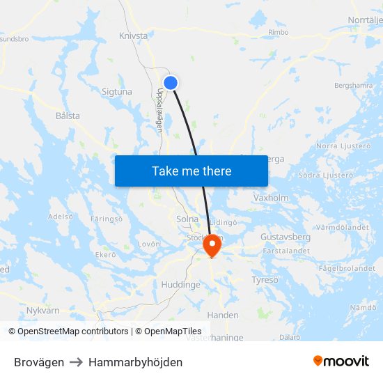 Brovägen to Hammarbyhöjden map