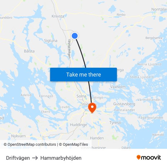 Driftvägen to Hammarbyhöjden map