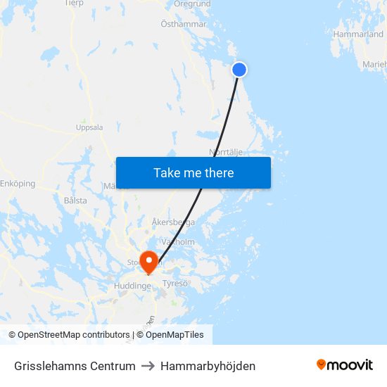 Grisslehamns Centrum to Hammarbyhöjden map