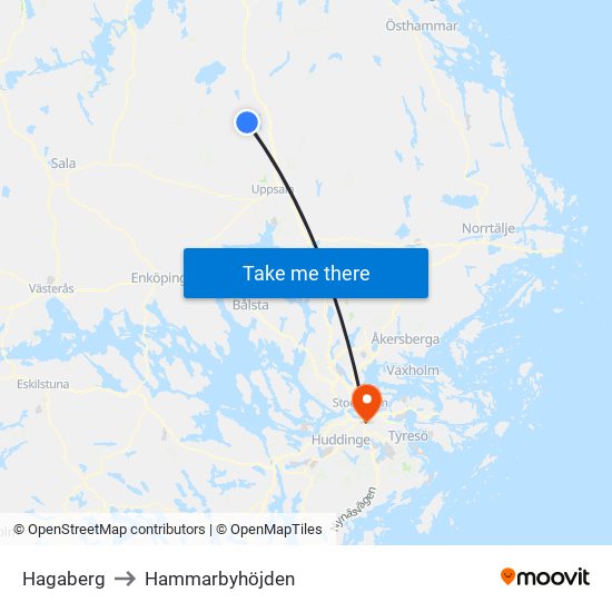 Hagaberg to Hammarbyhöjden map