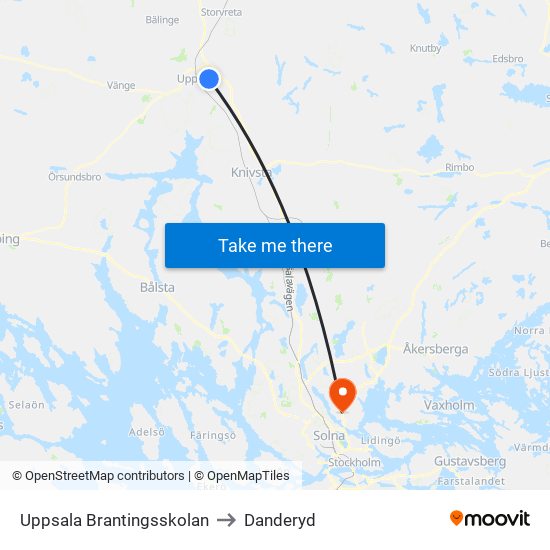 Uppsala Brantingsskolan to Danderyd map