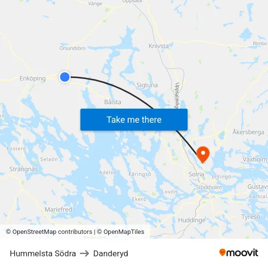 Hummelsta Södra to Danderyd map
