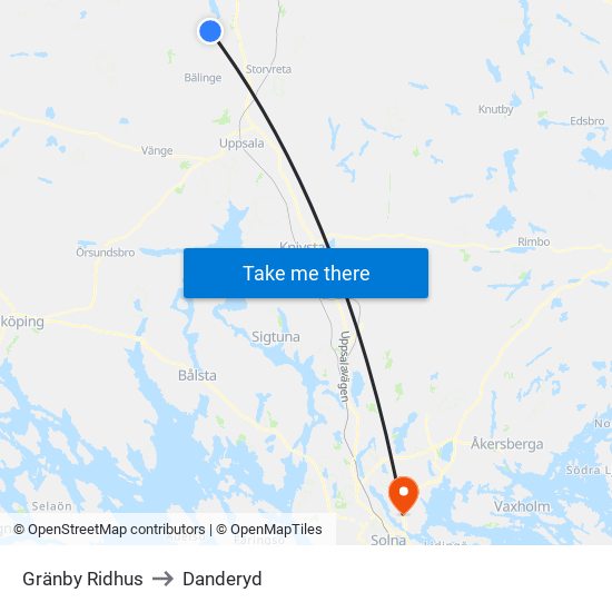 Gränby Ridhus to Danderyd map