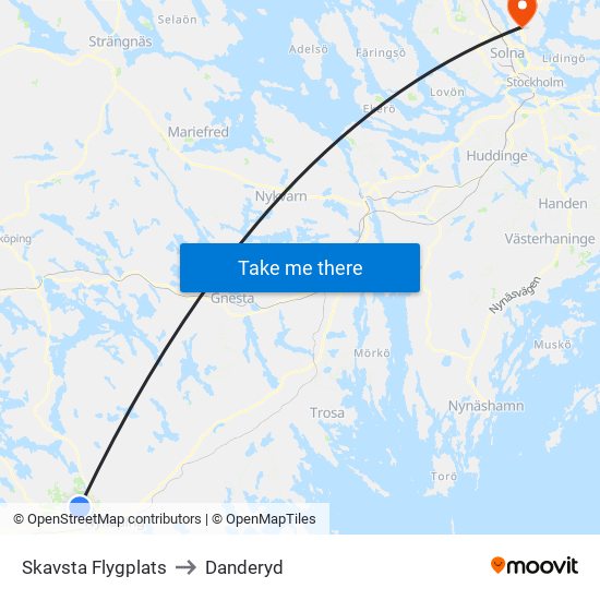 Skavsta Flygplats to Danderyd map