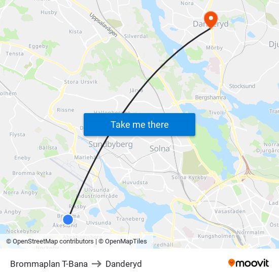 Brommaplan T-Bana to Danderyd map