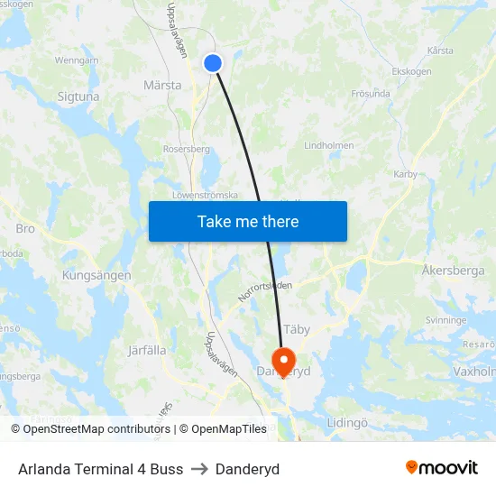 Arlanda Terminal 4 Buss to Danderyd map