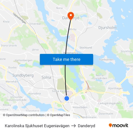 Karolinska Sjukhuset Eugeniavägen to Danderyd map