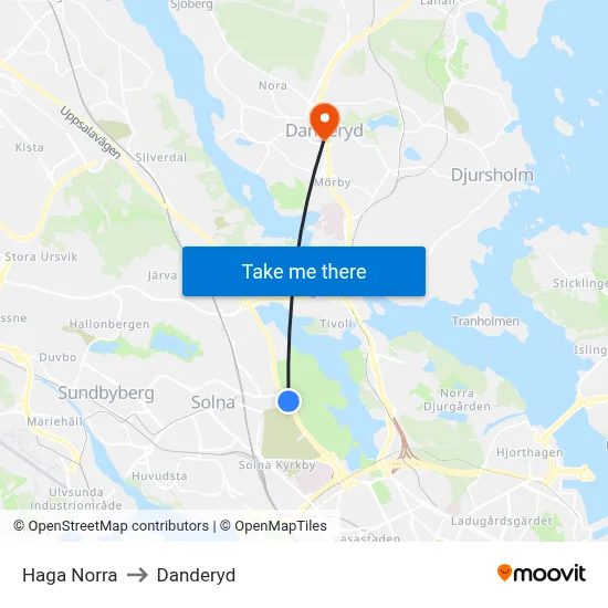 Haga Norra to Danderyd map
