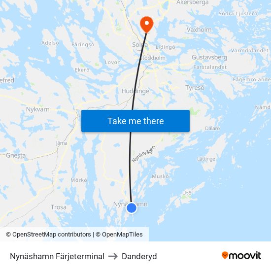 Nynäshamn Färjeterminal to Danderyd map