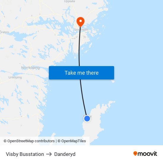 Visby Busstation to Danderyd map