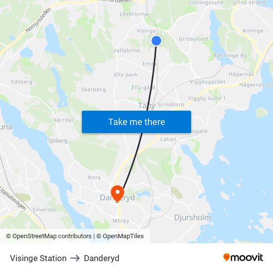 Visinge Station to Danderyd map