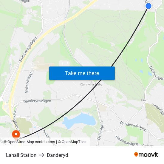 Lahäll Station to Danderyd map