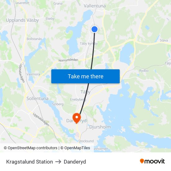 Kragstalund Station to Danderyd map