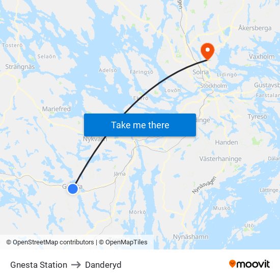 Gnesta Station to Danderyd map