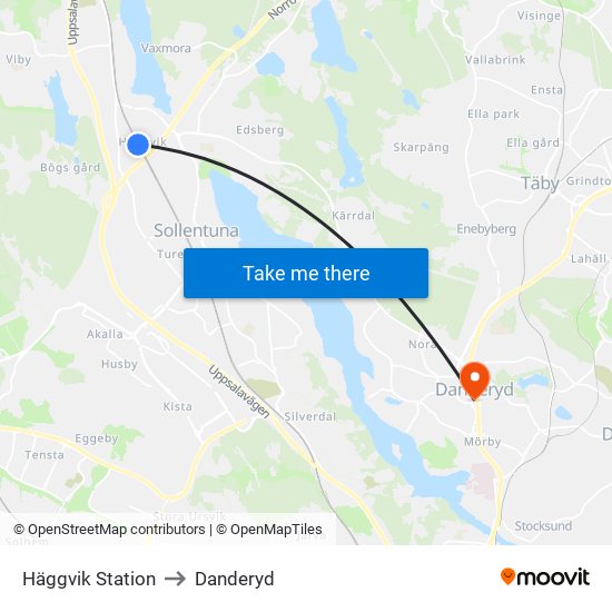 Häggvik Station to Danderyd map
