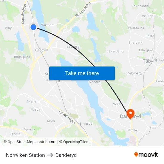 Norrviken Station to Danderyd map