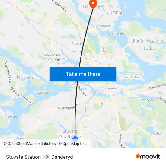 Stuvsta Station to Danderyd map