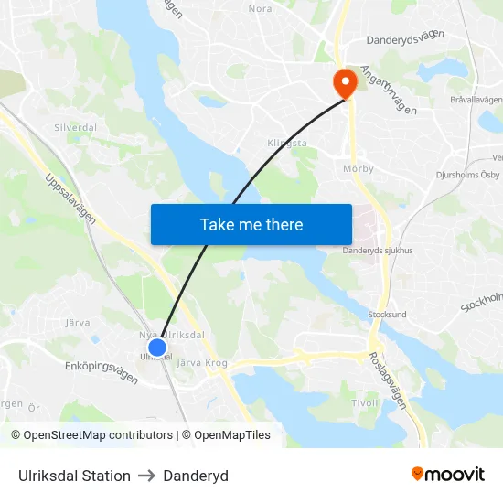 Ulriksdal Station to Danderyd map